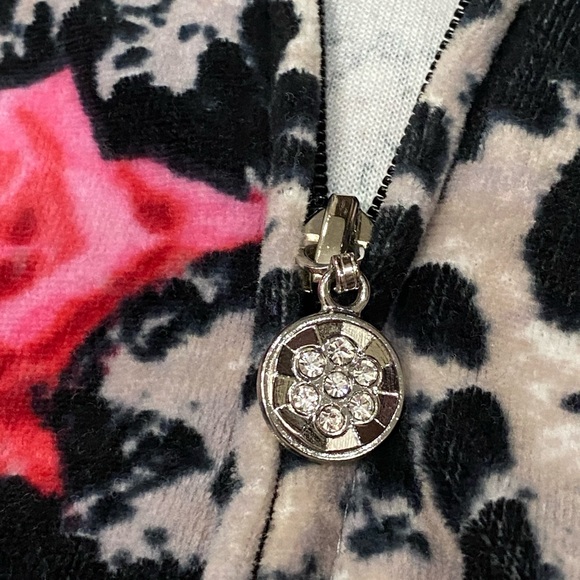 Petite Medium Ladies Warmup Velour Jacket Pink Roses Zipper Pockets Activology - Picture 3 of 10